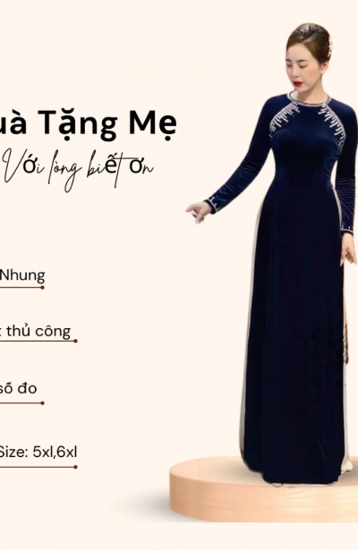Áo dài nhung bà sui màu xanh đen ADM37 bigsize