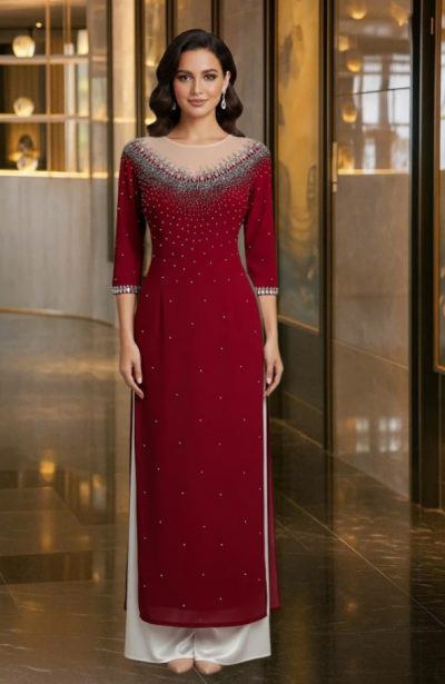 Áo dài sui gia cho mẹ ngồi tiệc ngày cưới con ADM58 có bigsize