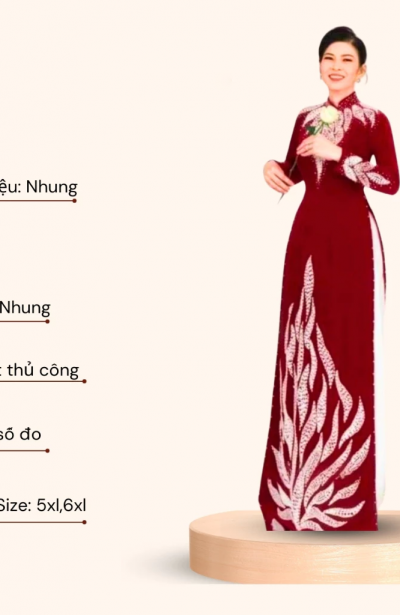 Áo dài trung niên - Áo dài ngồi sui chất liệu nhung cao cấp màu đỏ sang trọng cho các mẹ đi dự tiệc ADM60 có bigsize