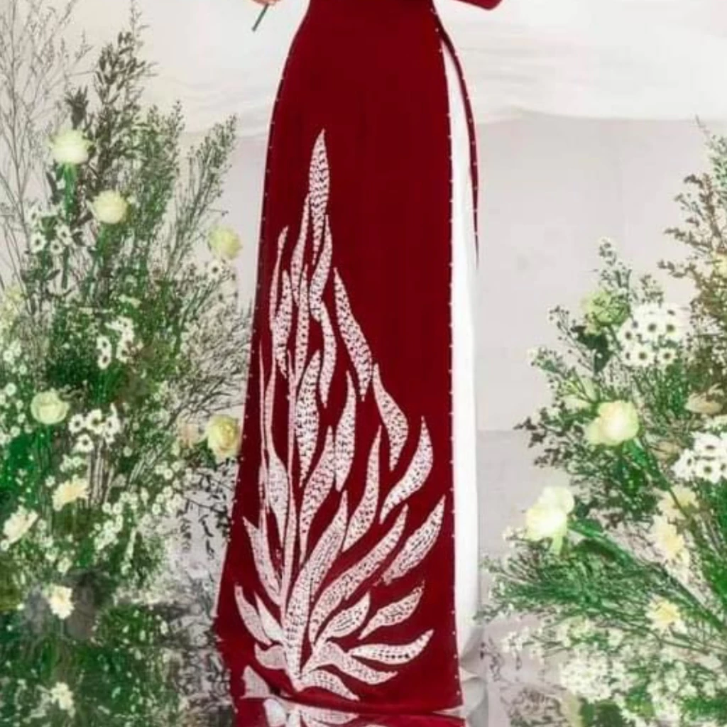 Áo dài trung niên - Áo dài ngồi sui chất liệu nhung cao cấp màu đỏ sang trọng cho các mẹ đi dự tiệc ADM60 có bigsize - Ảnh 7